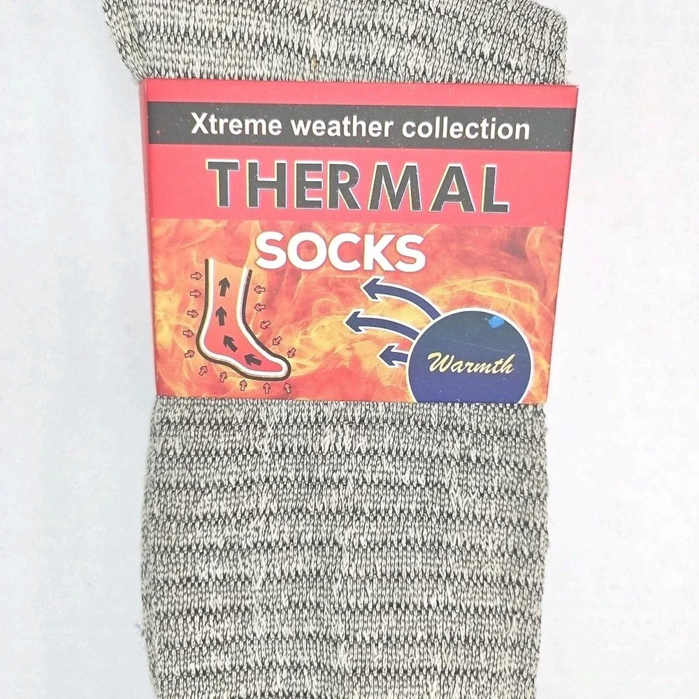 Extreme Weather Collection Thermal Socks 3 Pk Crew Lngth Sz 10-13 Cushioned Gray